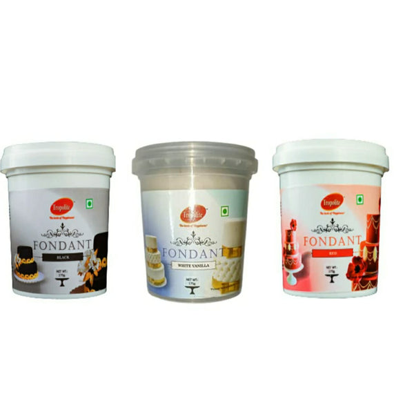 Tropolite Fondant Combo Pack - (Black, White Vanilla & Red Fondant 175g) - Tropilite Foods