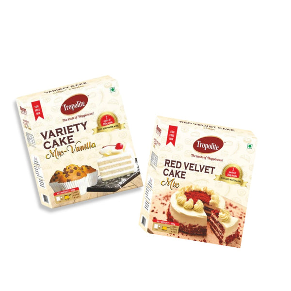 Tropolite Cake Mix Combo Pack - (Variety Cake Mix Vanilla 500 g & Red Velvet Cake Mix 500 g)
